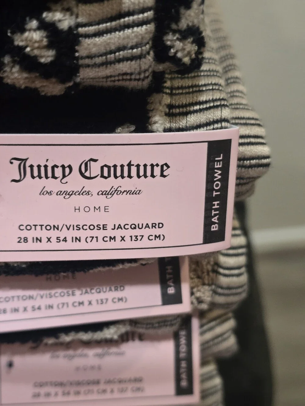 Juicy Couture Home Leopord/Zebra Print Bows/Hearts Viscose Cotton Towel Set